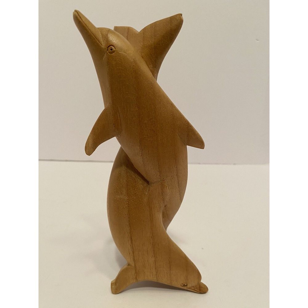 Twisted Dancing Dolphins Solid Wood‎ Figurine 8" Hand Carved Indonesia